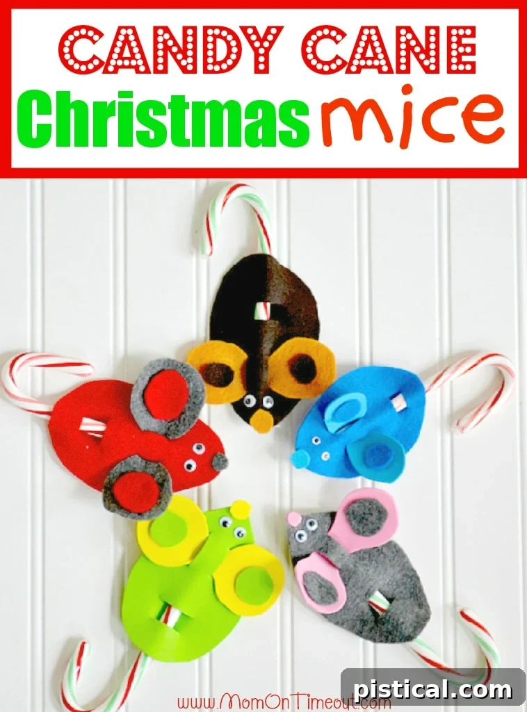 Candy Cane Mice Christmas Craft | MomOnTimeout.com Adorable Candy Cane Christmas Mice ready to hang on the tree, a super fun and easy holiday craft for kids and families. DIY felt and candy cane ornaments.