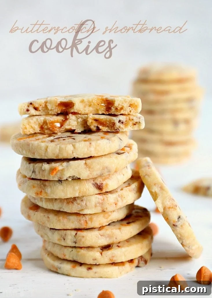 Detailed close-up of butterscotch shortbread cookies, highlighting their texture and ingredients