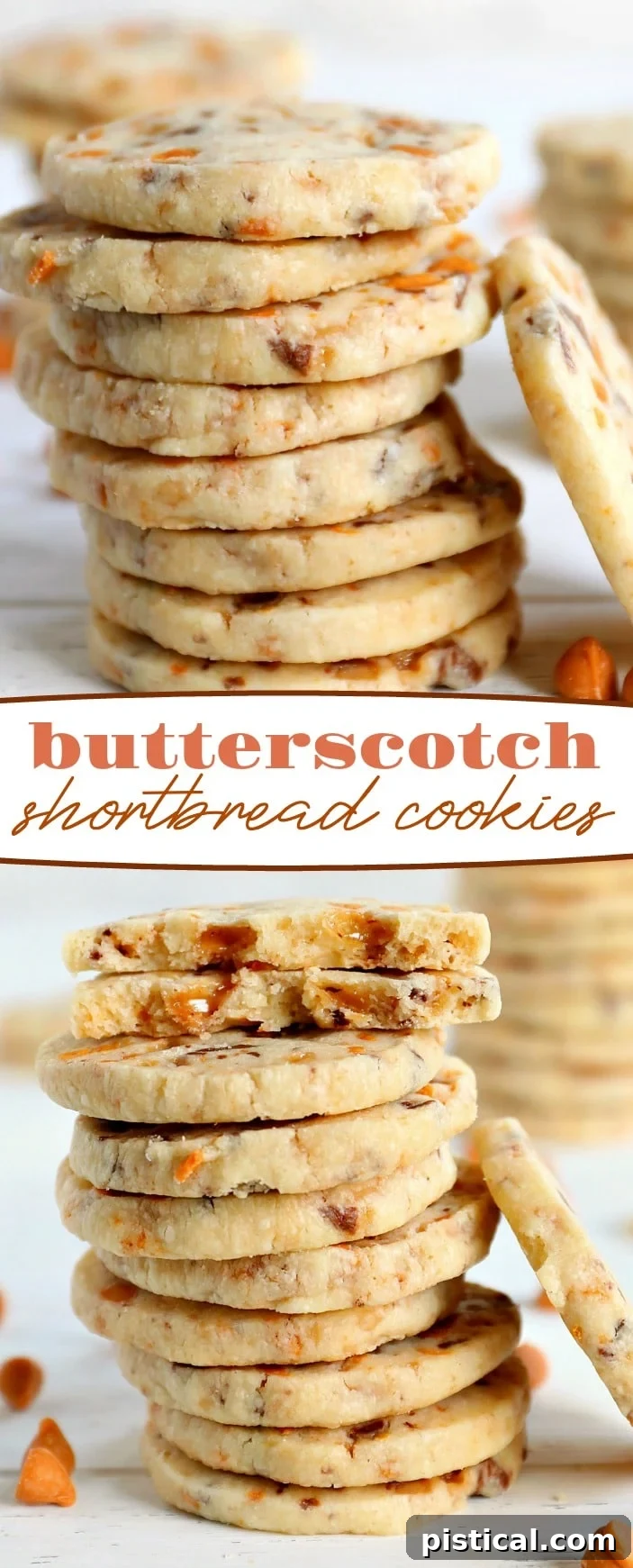 A collage of butterscotch shortbread cookies in various stages, showcasing the recipe process