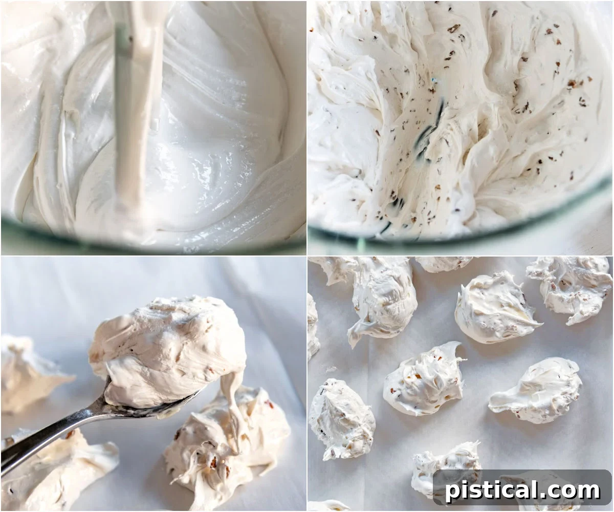 four image collage showing how to make divinity candy.