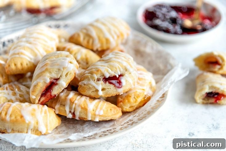 Plated Cookie Empanadas, drizzled with almond glaze and ready to be served