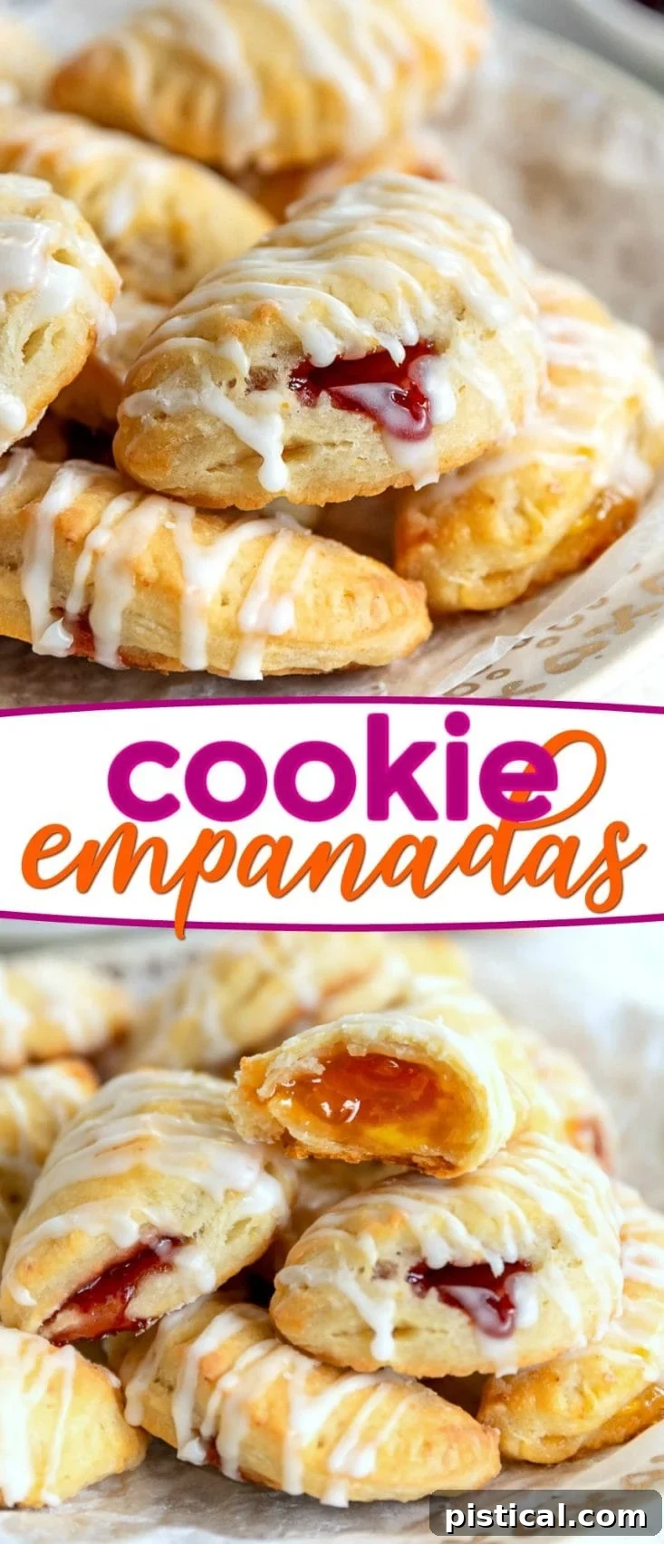 A collage featuring various stages of cookie empanada making and the final product