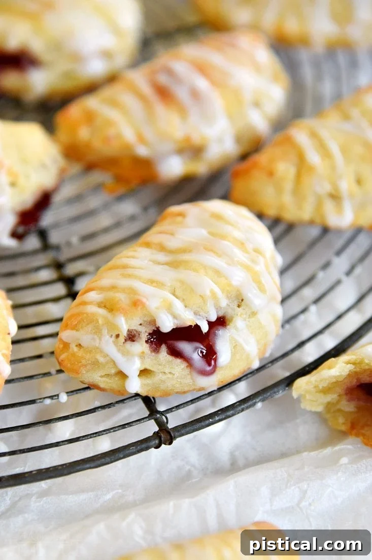 Baked cookie empanadas cooling on a wire rack, showing their golden crust and perfect shape