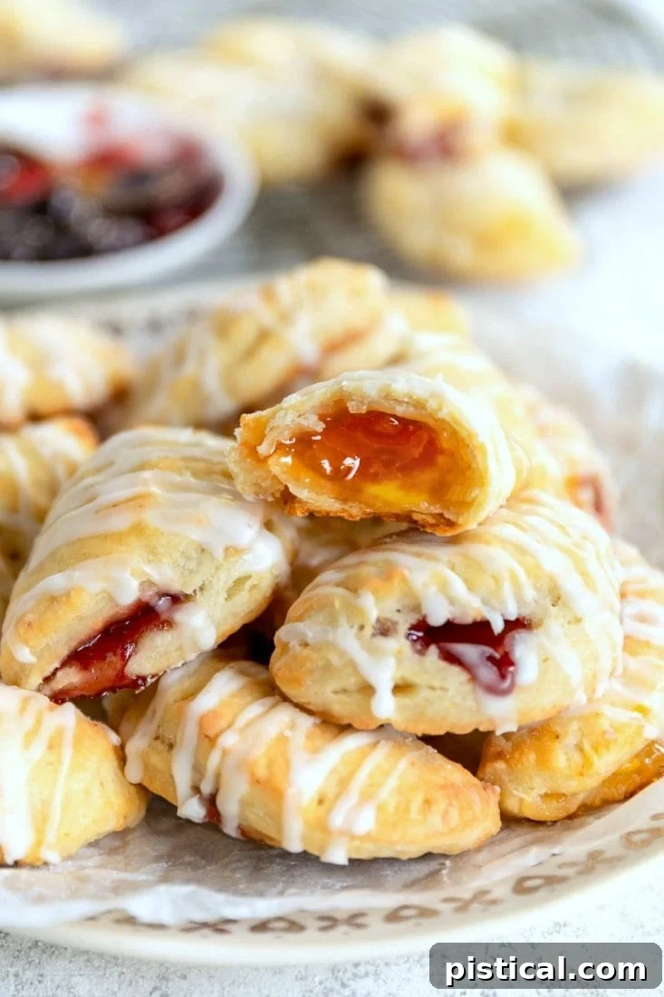 Assorted cookie empanadas with apricot and raspberry fillings, showcasing the variety of flavors