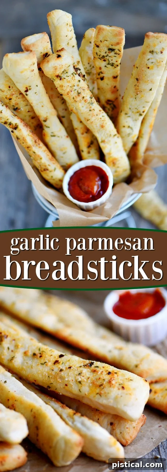A visual guide to making Garlic Parmesan Breadsticks, showing ingredients, prep, and the final delicious result. Collage of various stages of making garlic parmesan breadsticks, from dough to baked product