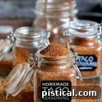 Homemade taco seasoning recipe in spice jar with label