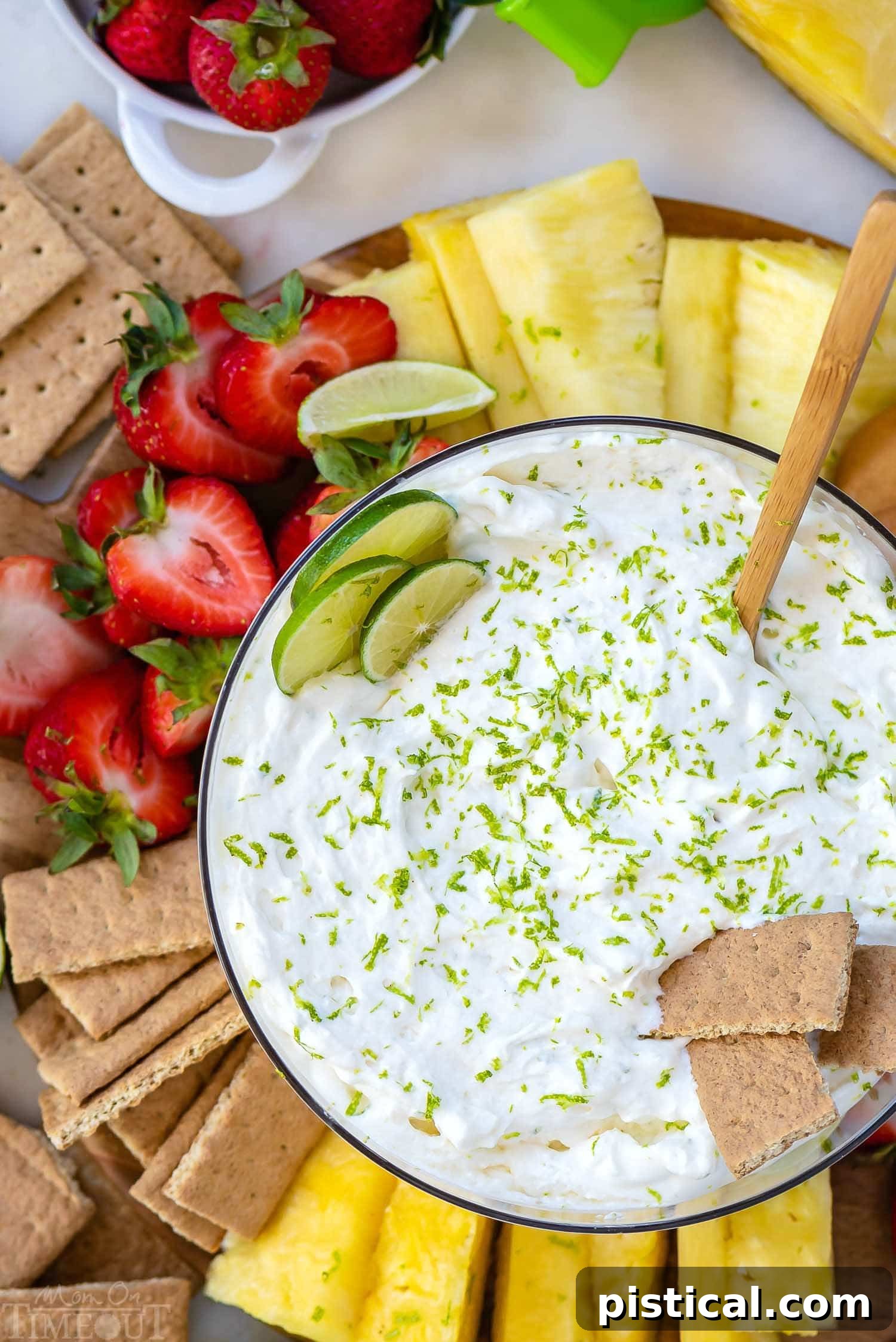 Key Lime Pie Fruit Dip recipe with fresh fruit on a serving platter
