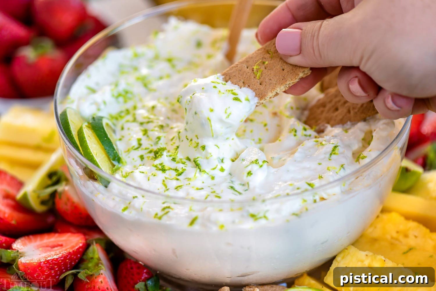 Key Lime Pie Fruit Dip served with graham crackers