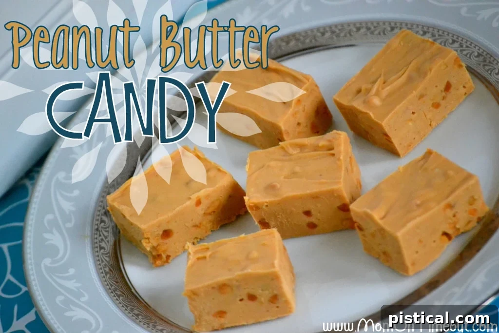 Batch of freshly made 3-ingredient peanut butter candy cooling in a square pan, ready to be cut into delicious servings. A simple and satisfying homemade treat.