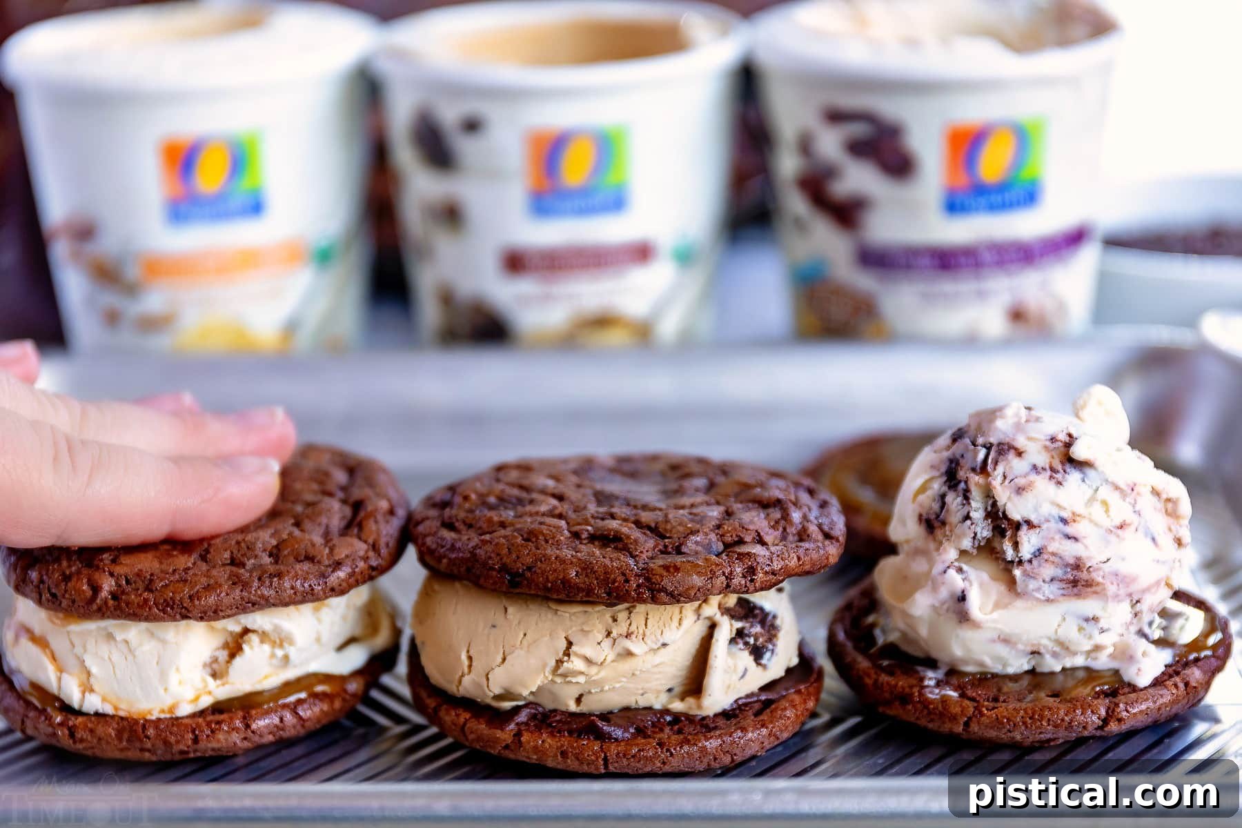 Brownie cookies cooling on a baking tray for homemade ice cream sandwiches