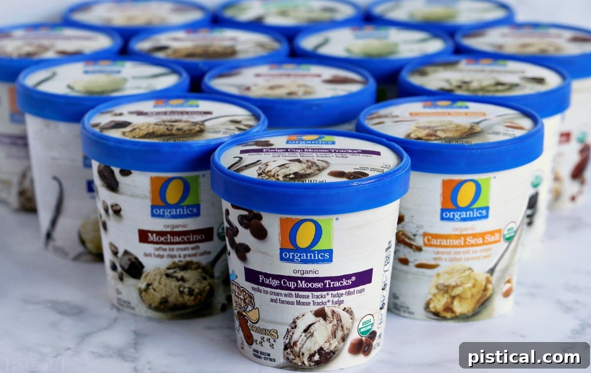 Selection of O Organics ice cream pints