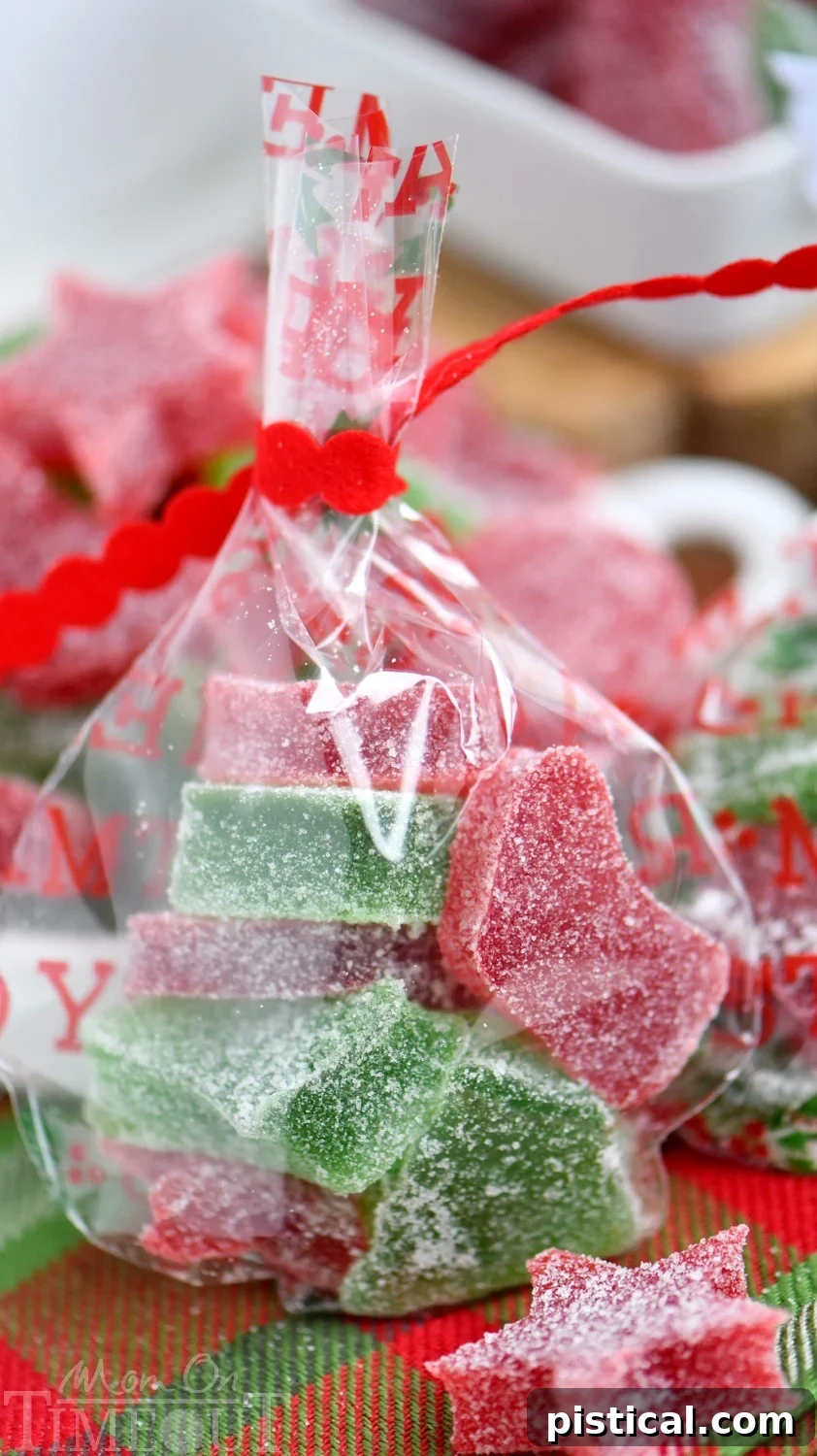 Gift your homemade gumdrops in festive cellophane bags. packaging-homemade-gumdrops