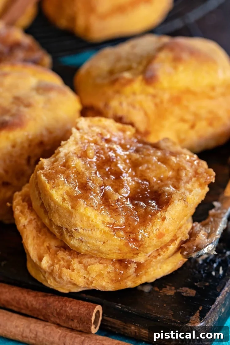Sweet potato biscuits drizzled with brown sugar cinnamon butter, ready to eat.