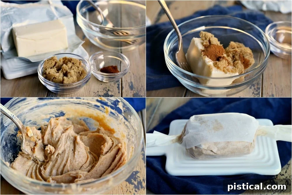 Collage showing steps to make brown sugar cinnamon butter