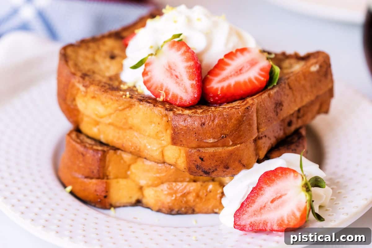 Beautifully plated Strawberry Cream Cheese Stuffed French Toast, ready to be enjoyed.