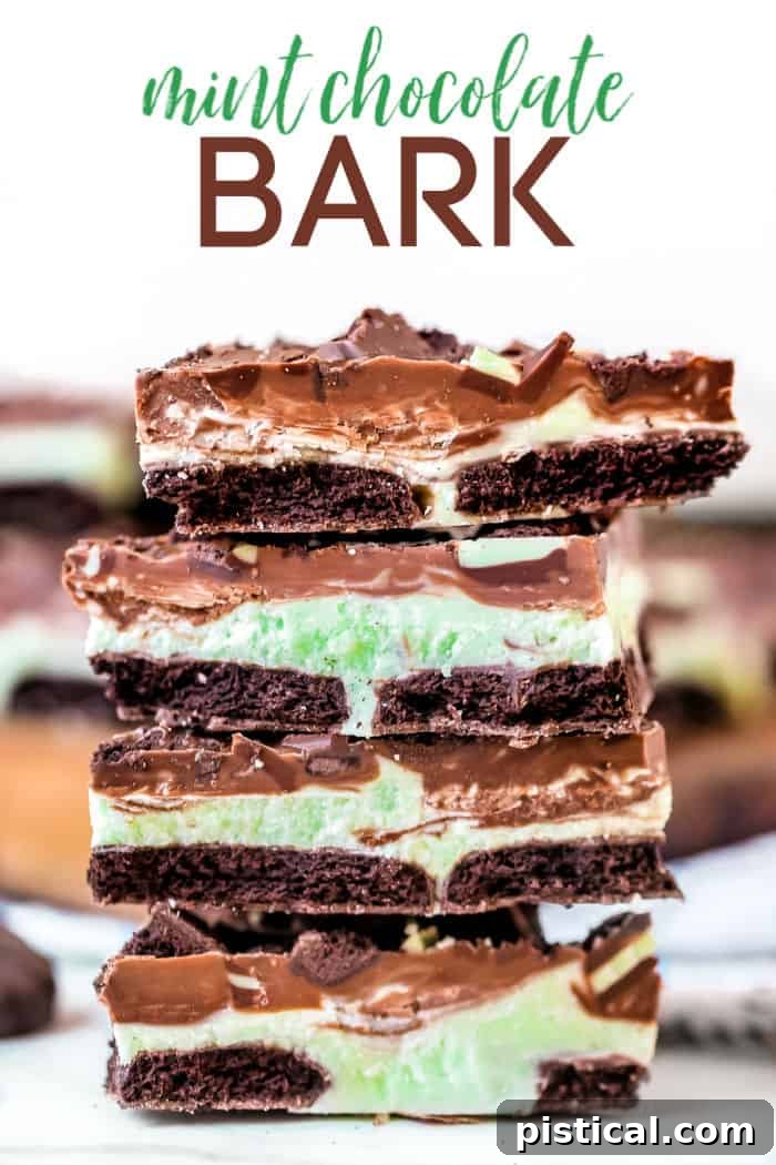 Delicious Mint Chocolate Bark with green swirls and crushed cookies on top