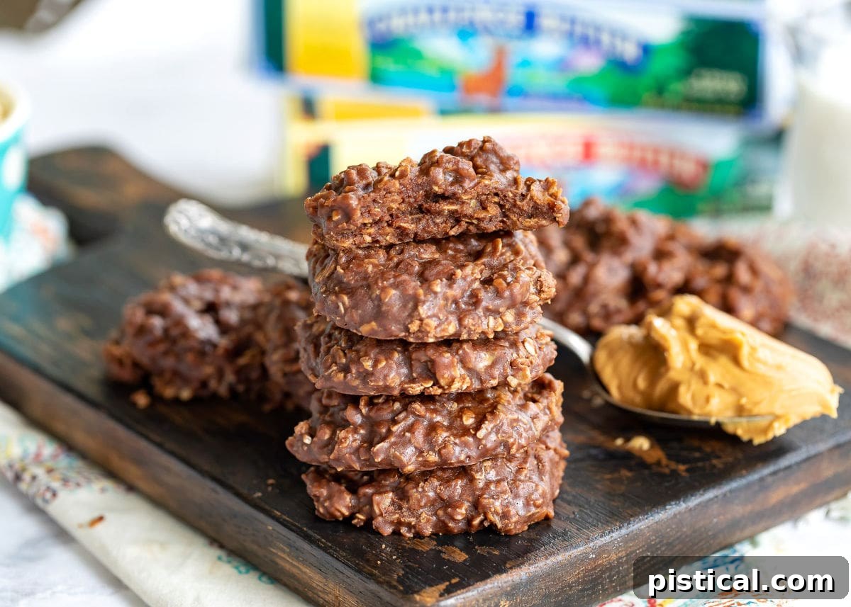 Effortless No-Bake Delights 3 peanut butter no bake cookies with one cookie split in half