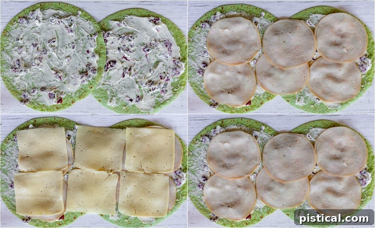 how to make turkey pinwheels collage with four images