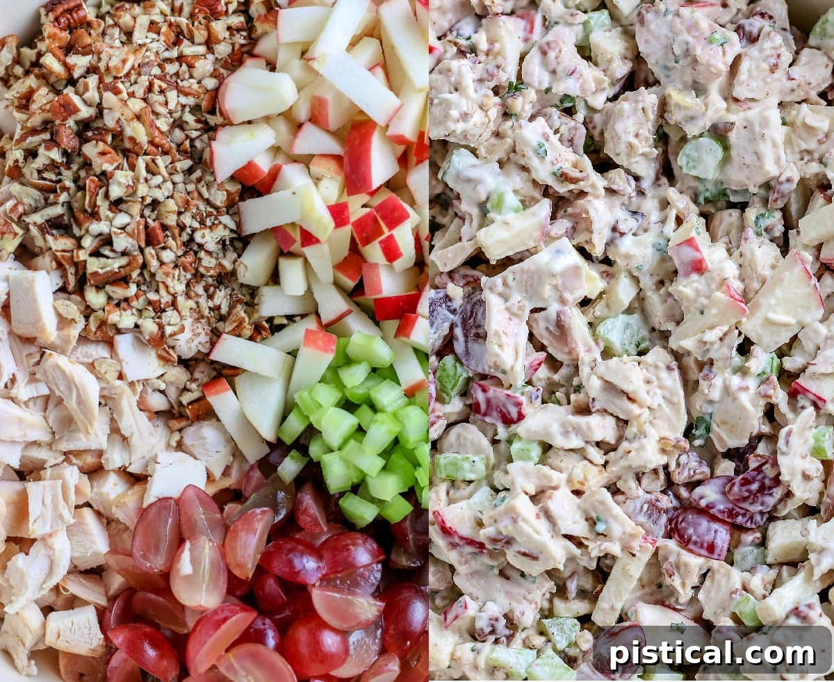 2 image collage salad ingredients on the left salad mixed together on the right