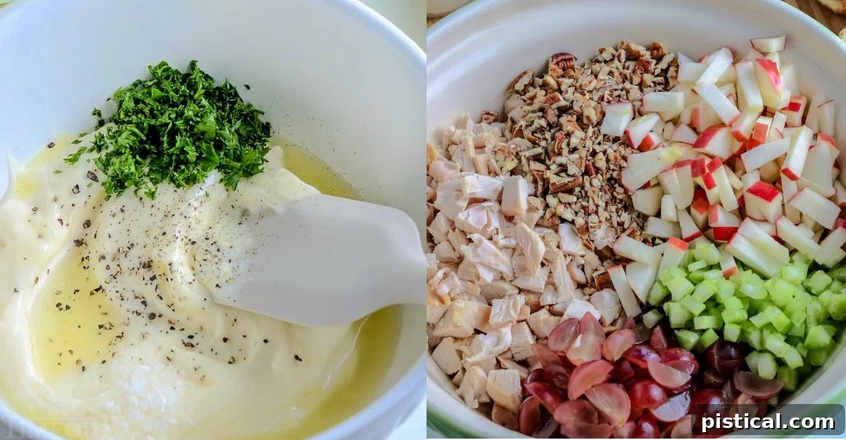 2 image collage dressing in bowl and remaining ingredients in separate bowl