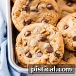 A freshly baked Loaded Peanut Butter Chocolate Chip Cookie