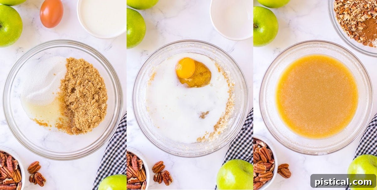 3 image collage of mixing wet ingredients together in glass bowl