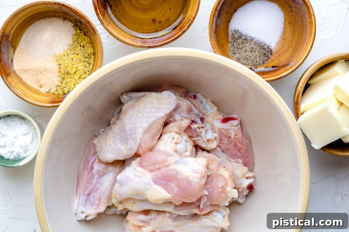 lemon pepper wings ingredients measured out in bowls