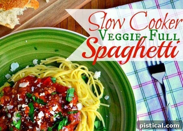Hearty Slow Cooker Spaghetti sauce ready to be served