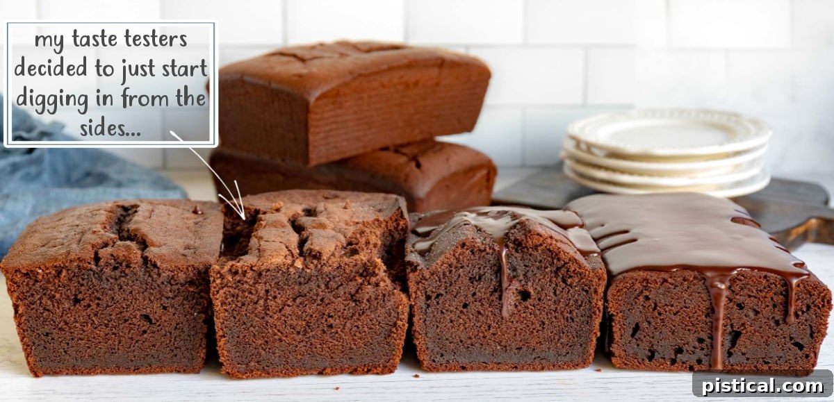Decadent Chocolate Loaf 4 A close-up view of multiple chocolate pound cakes, showcasing their rich, dark brown color and the enticing texture of their perfectly baked crust, inviting you to take a bite.