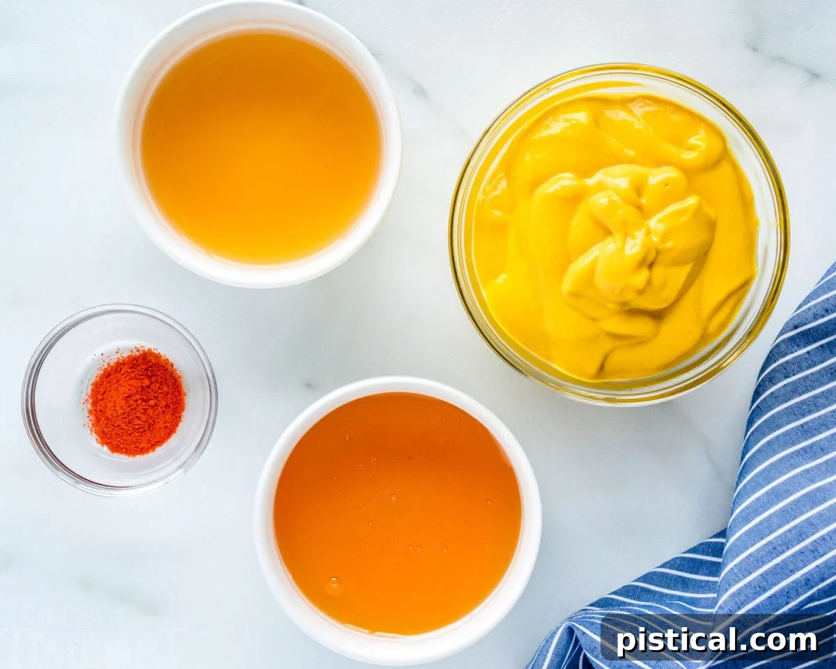 honey mustard ingredients in bowls.