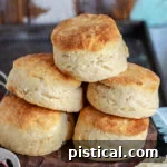 golden brown biscuits stacked high on wood board.