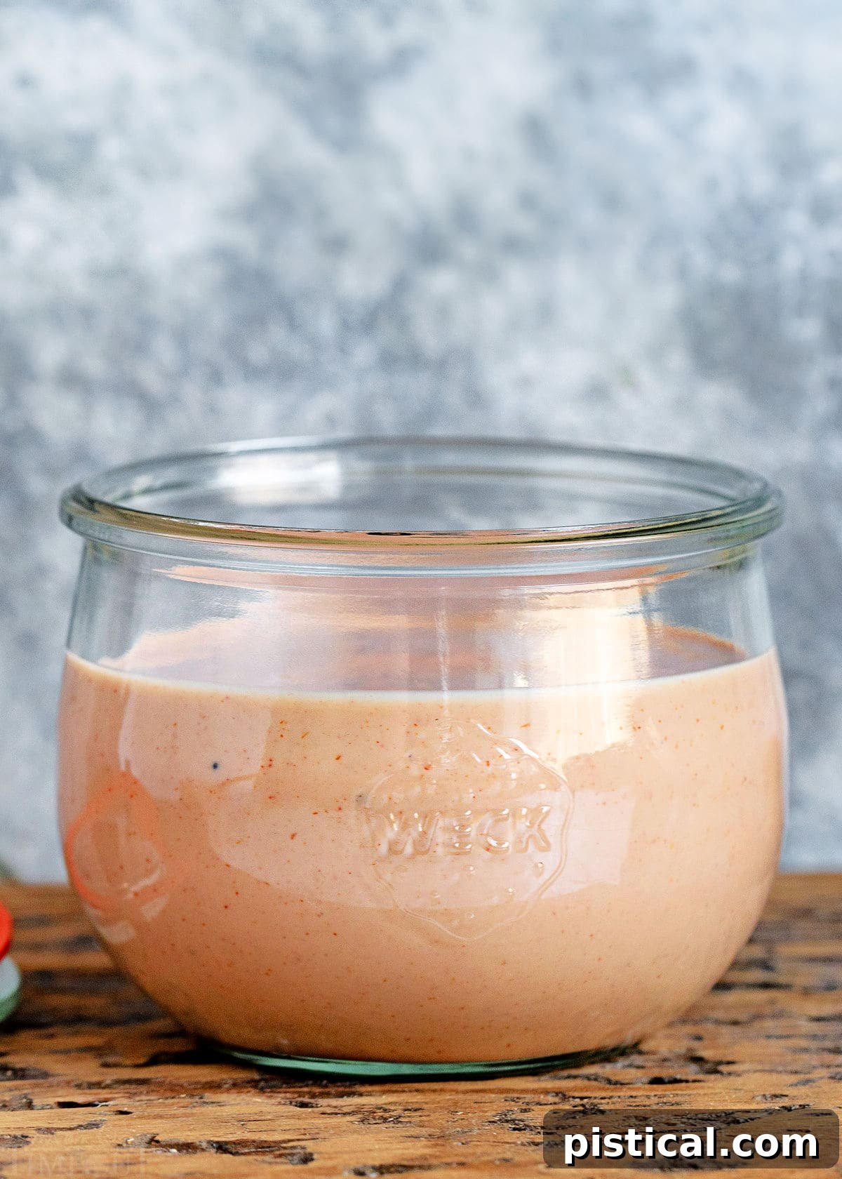 Homemade Fry Sauce in a charming medium glass jar, perfectly prepared and ready to be served or stored.
