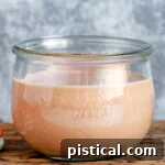 Homemade Fry Sauce in a charming medium glass jar, perfectly prepared and ready to be served or stored.