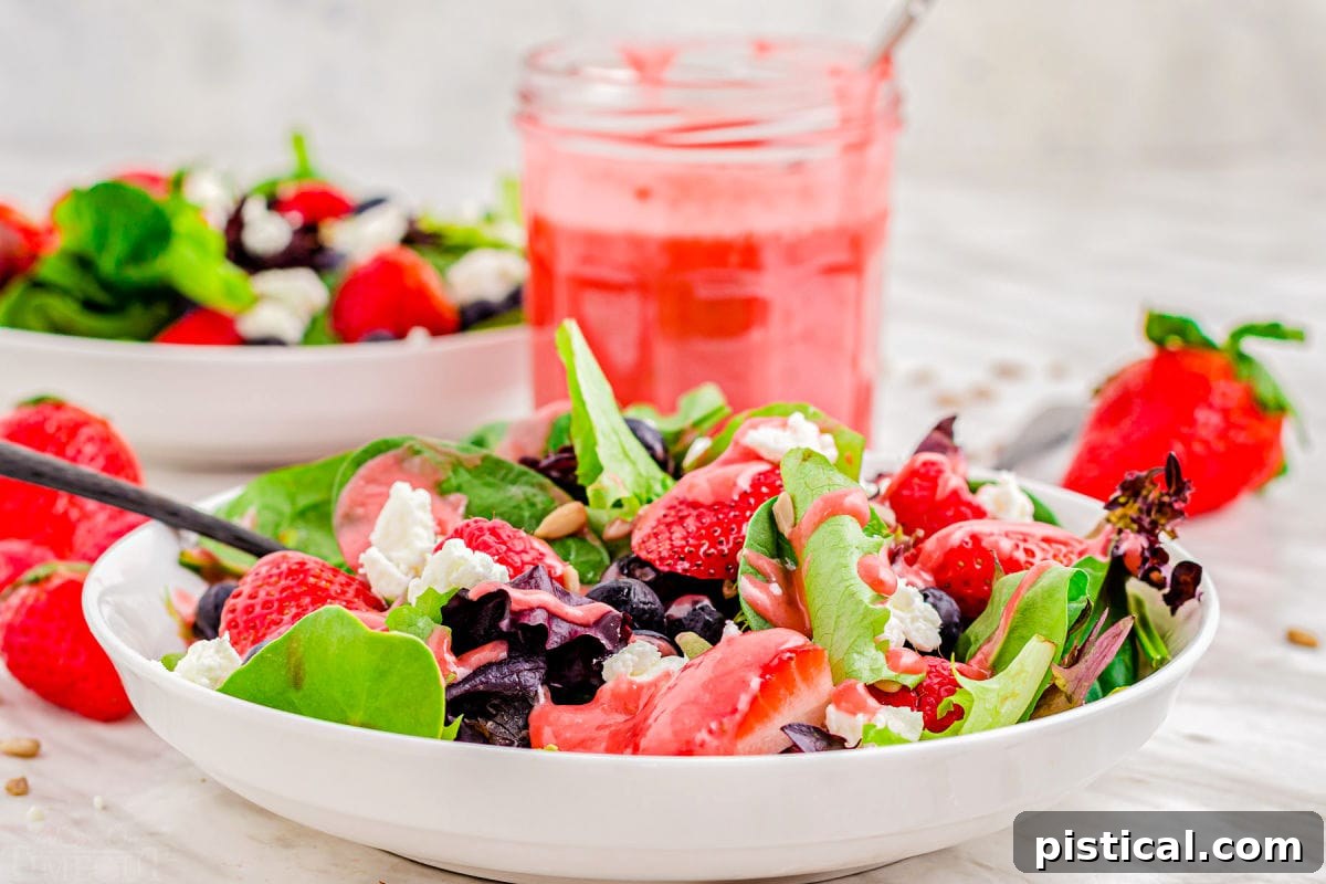 A beautiful summer salad featuring fresh berries and crumbled goat cheese, elegantly presented on a white plate.