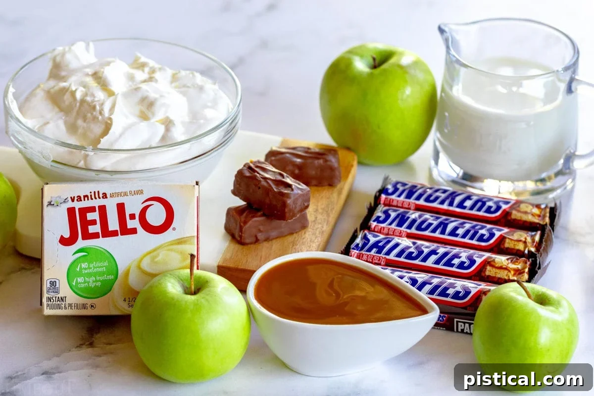 snicker salad recipe ingredients laid out ready to use in recipe.