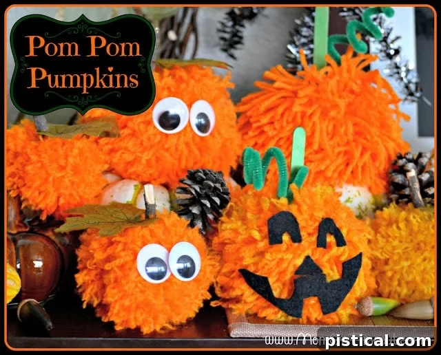 Make these Pom Pom Pumpkins with the kids this Halloween season! Super fun and SO easy too! | MomOnTimeout.com Make these festive Pom Pom Pumpkins with the kids this Halloween season! Super fun and SO easy to create, they're perfect for fall home decor. | MomOnTimeout.com