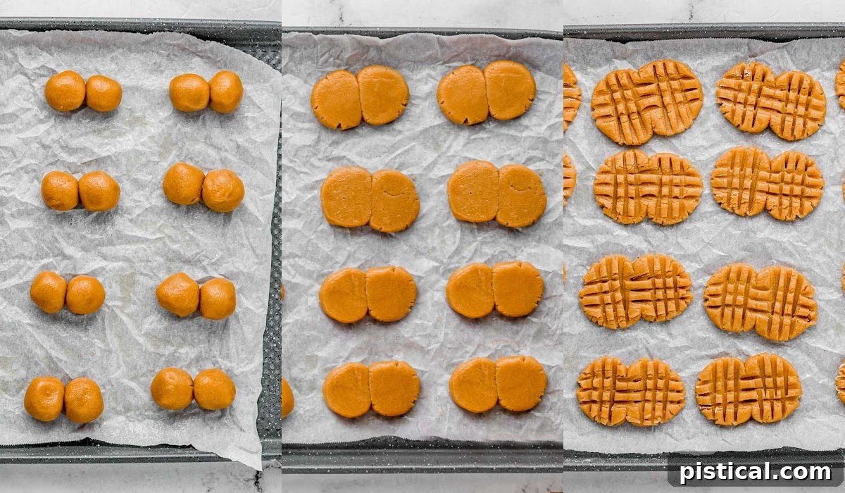 three image collage showing how to form the homemade nutter butter cookies.