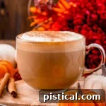 Perfect mug of homemade pumpkin spice latte sitting olive board ready to be enjoyed.
