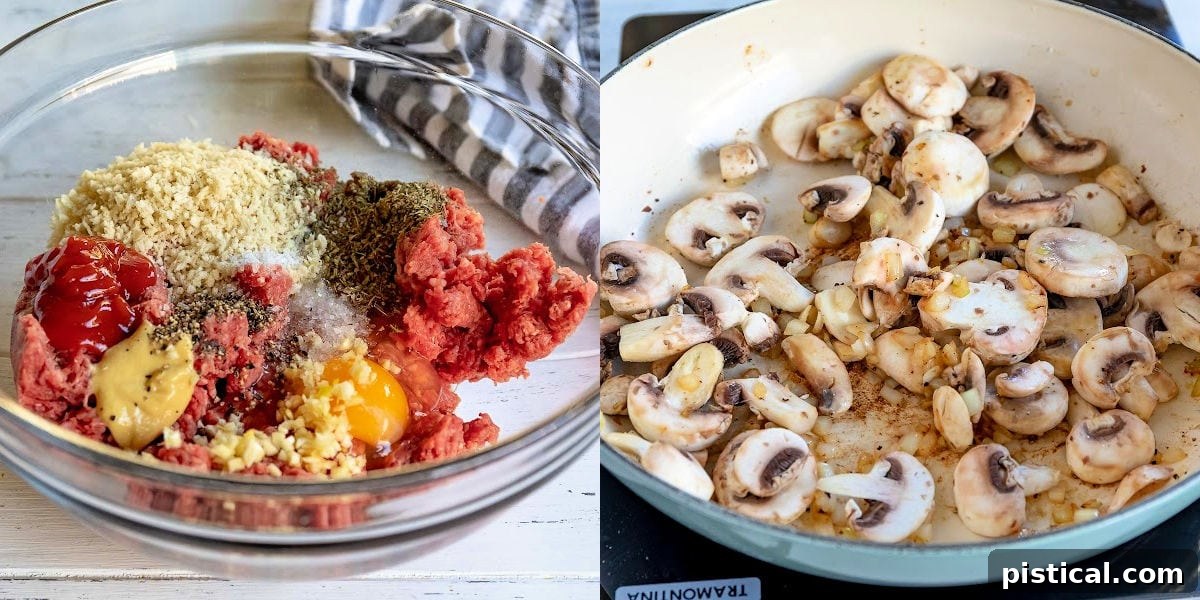 two image collage showing how to make salisbury steak