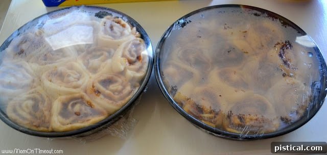 Baked golden brown sticky buns fresh out of the oven