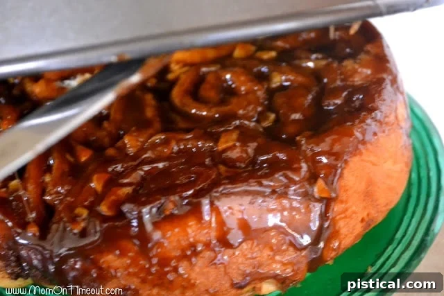 Close-up of freshly baked Caramel Apple Sticky Buns on a plate