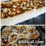 Caramel Apple Sticky Buns collage with finished product and ingredients