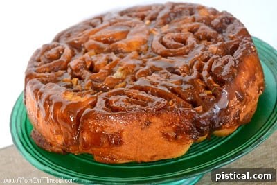 Assorted baking ingredients for sticky buns: flour, sugar, butter, apples, spices