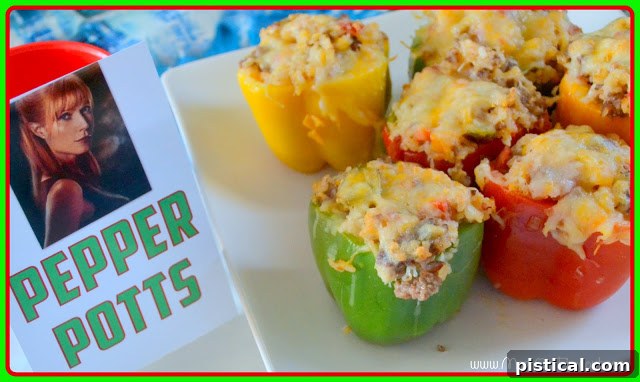 Fresh ingredients for Stuffed Peppers recipe laid out on a cutting board