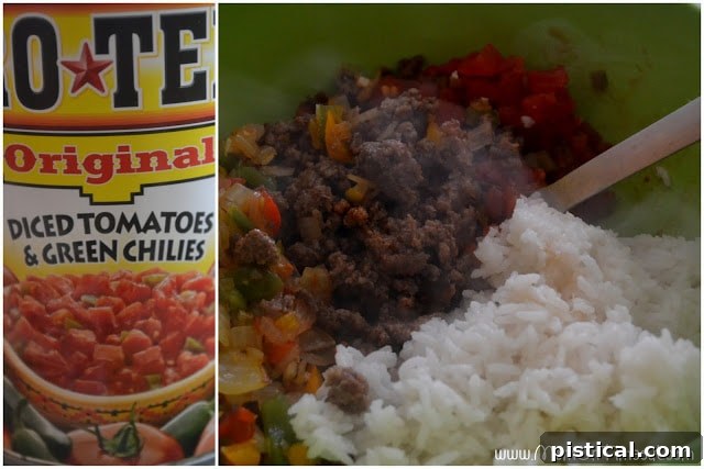 All ingredients for stuffed pepper filling combined in a large bowl