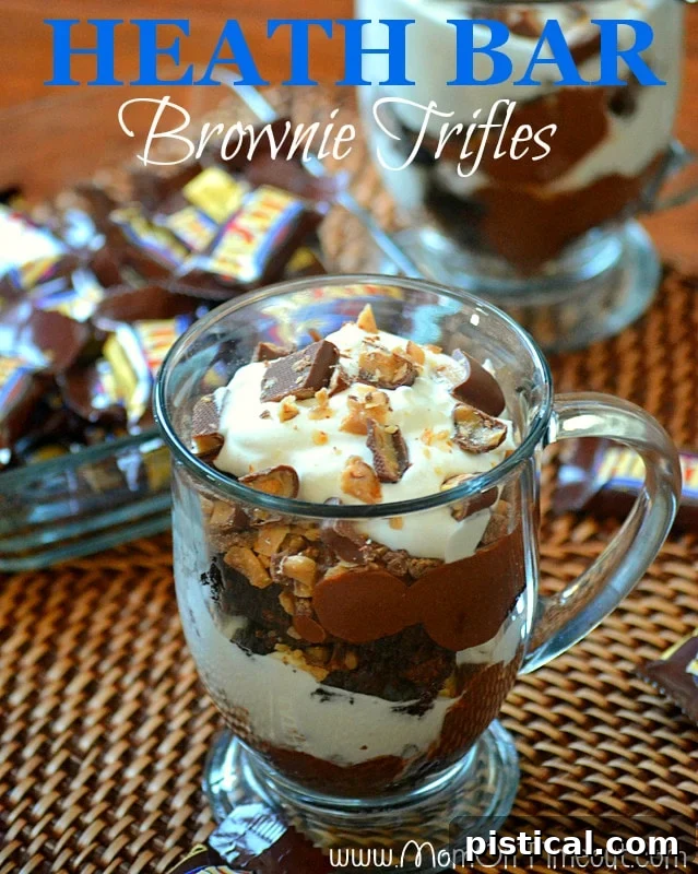 Heath Bar Brownie Trifles | A delightful layered dessert with brownies, pudding, and Heath toffee