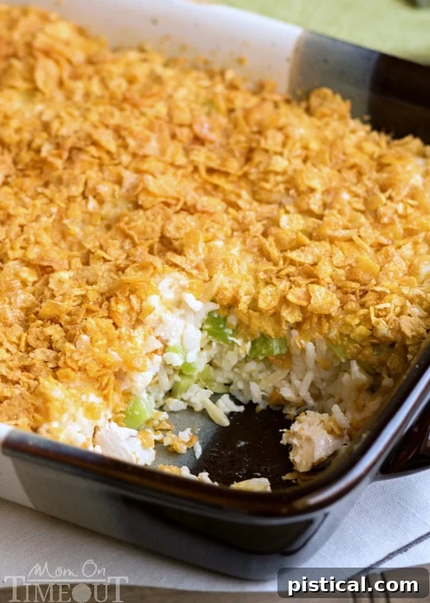 Ultimate Rotisserie Chicken and Rice Bake 3 Close-up of an easy chicken casserole recipe with rotisserie chicken, ready to be baked to golden perfection.