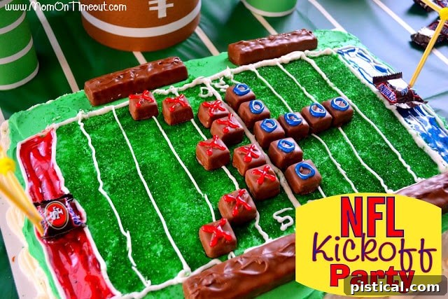 Impressive DIY Football Field Cake centerpiece for a game day party