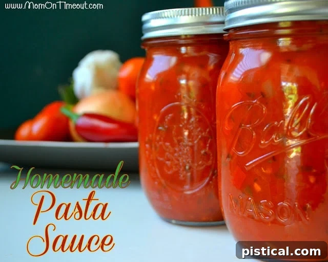 Rich Homemade Pasta Sauce made from fresh garden tomatoes, perfect for canning or freezing.