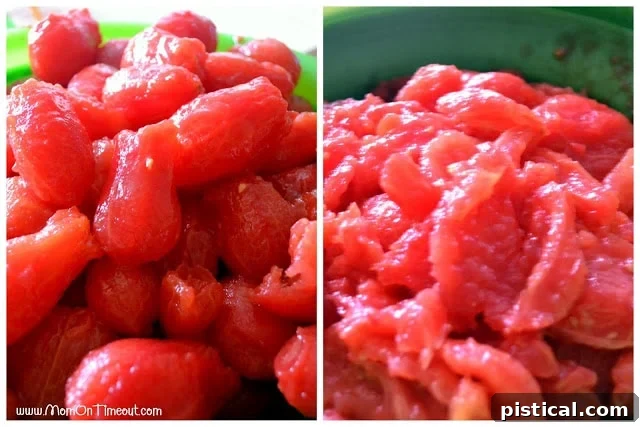 Tomatoes draining in a colander after deseeding, essential for a thick pasta sauce.